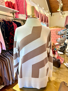 Ivory & Taupe Mock Neck Sweater