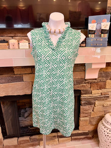 Green Tiki Dress w/Ruffled Neckline