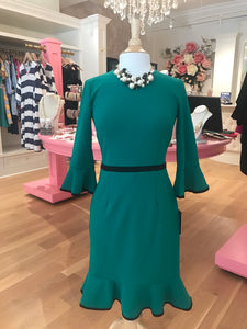 Evergreen Bell Sleeve Dress w/Ruffled Hemline