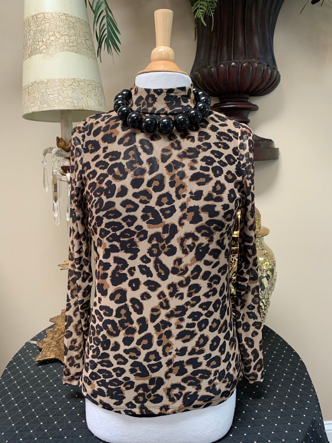 Leopard Mesh Long Sleeve Top